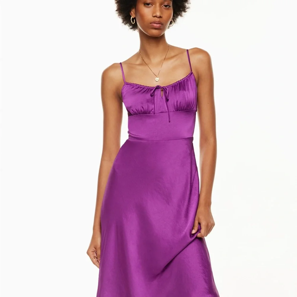 Purple Satin Slip Dress with Spaghetti Straps - Picture 1 of 6